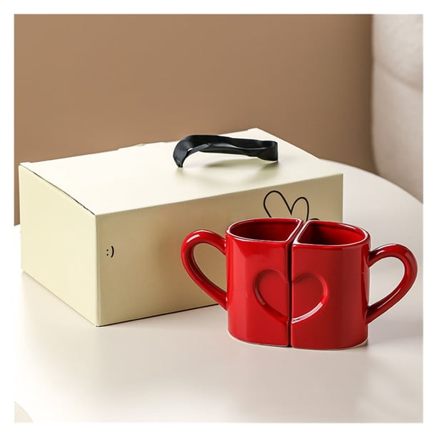 Juego de tazas de café de cerámica - Set de regalo for parejas for boda, día de San Valentín - Diseño de medio corazón