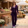 thumbnail image 4 of KDDYLITQ Sets for Women Cute Velvet Long Sleeve Zipper Hoodie Matching Velour Sweatpants Soft Vocation Sweatsuit with Pockets Dark Purple S, 4 of 7