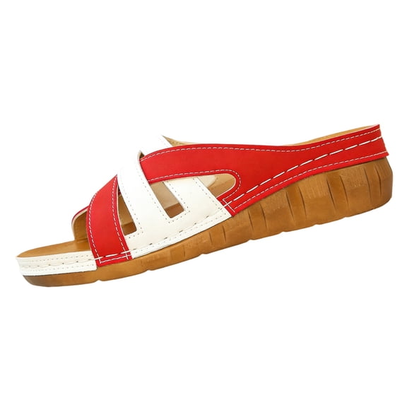 Domuza Womens Orthopedic Sandals Arch Support Summer Flat Sandals Wide Slip on Non Slip Sneakers Vacation Beach 2026 Orthopedic Shoes Red 8.5（EU-41）