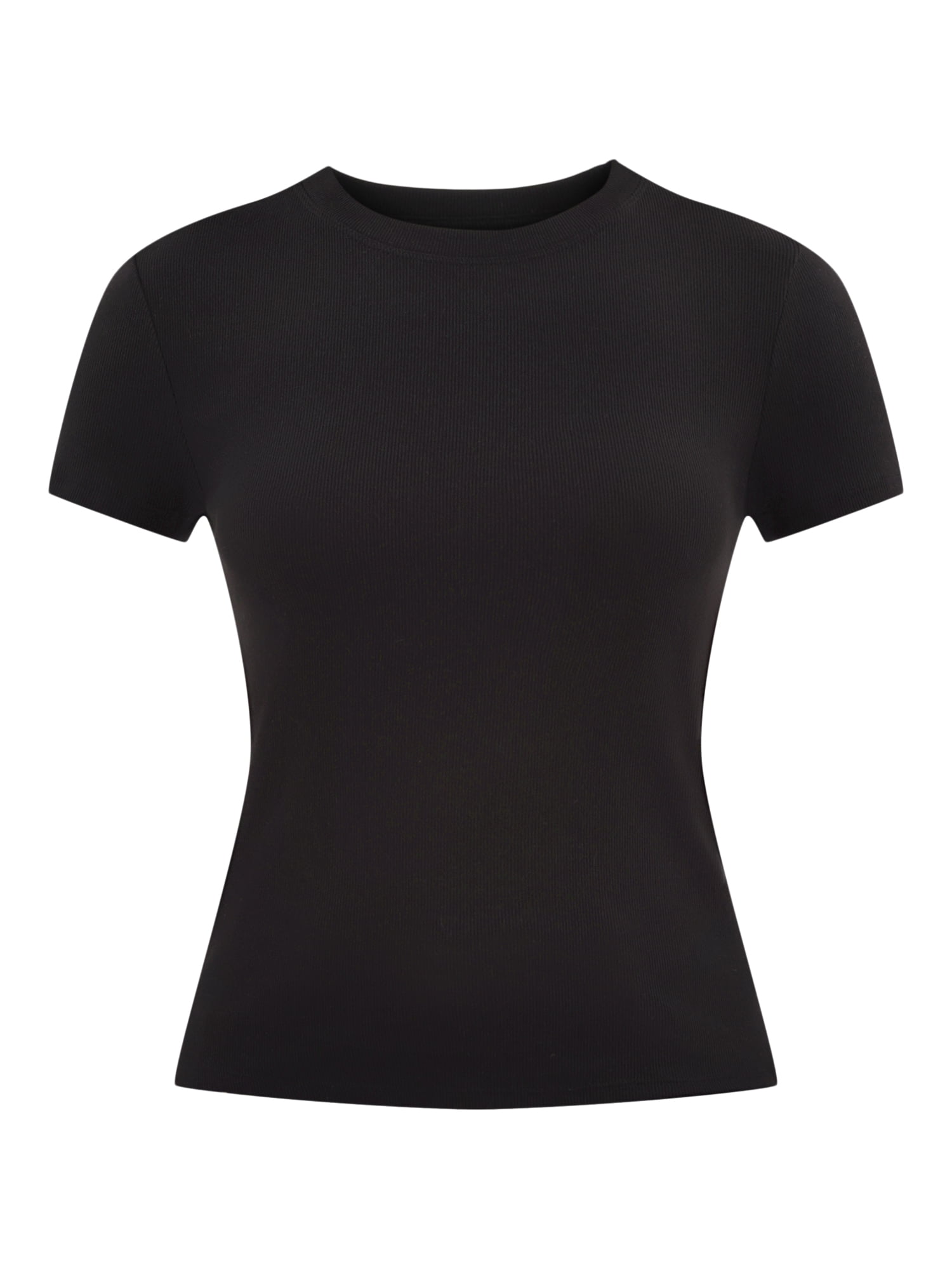 No Boundaries Women's Ribbed Crewneck Tee with Short Sleeves