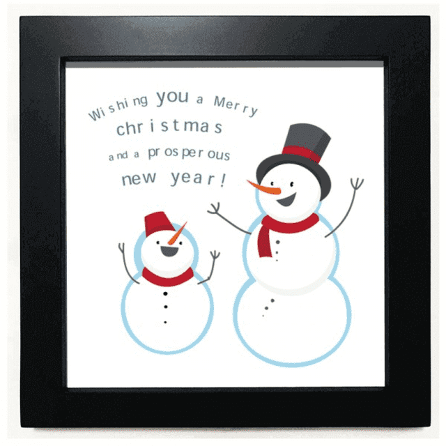 Merry mas Snowman Blue Sky Black Square Frame Picture Wall Tabletop