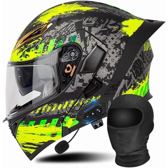 Modular Bluetooth Motorcycle Helmet DOT/ECE Approved Flip Up Full Face Dual Anti-Fog Visors Built-in MP3 for Adults Men Women S-XXL 55-64cm