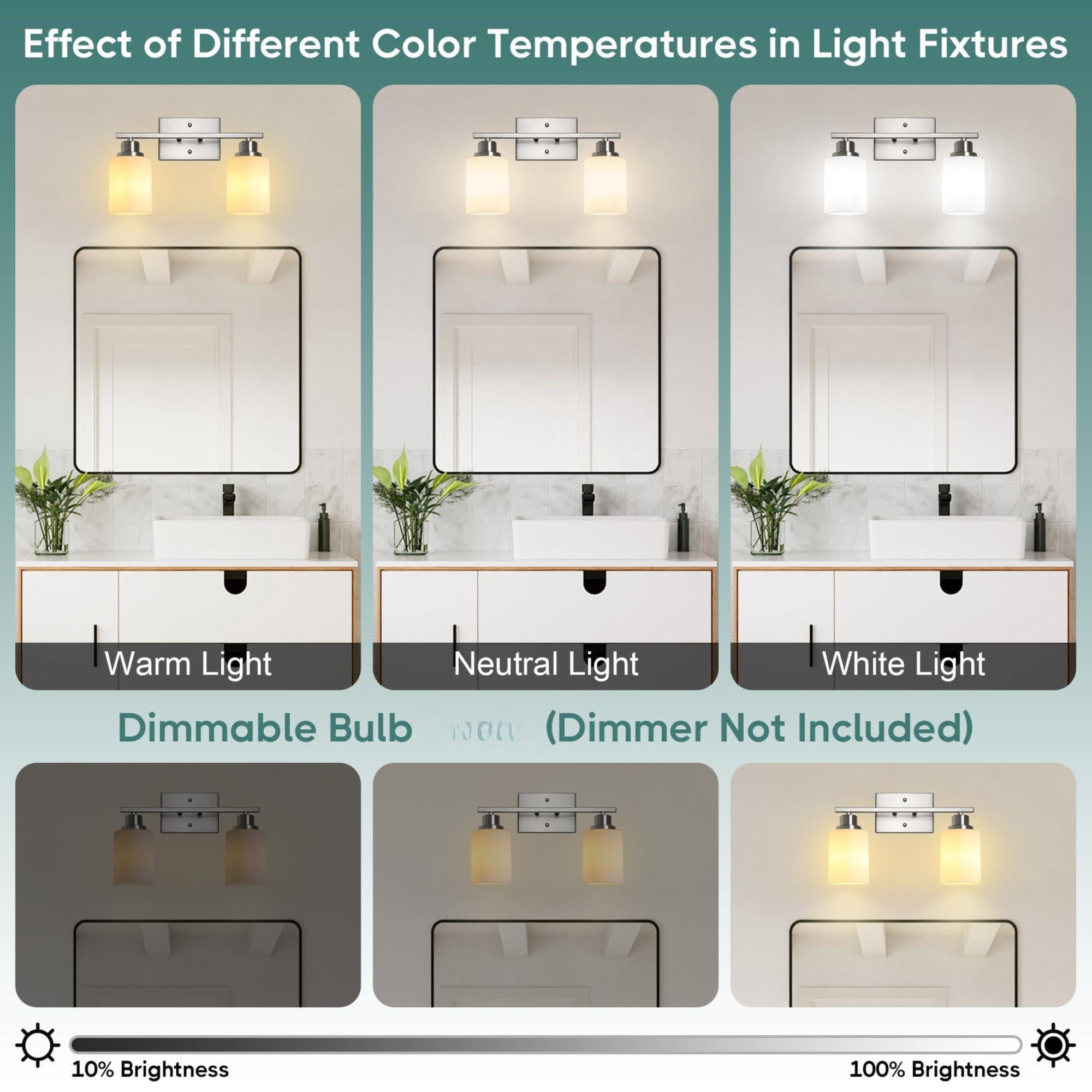 Bathroom Light Fixtures  2-light Vanity Over Mirror Brushed Nickel Wall Sconces With Milky White Frosted Glass Shades Lamp For Living Room Bedroom E26 Base(bulbs Not Included)