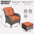 thumbnail image 6 of Meetleisure 6 Piece Wicker Patio Furniture Set, Rattan Chairs with Ottomans, High Back, Deep Seating, Wide Armrest, Thick Cushions for Deck Porch, Orange, 6 of 9