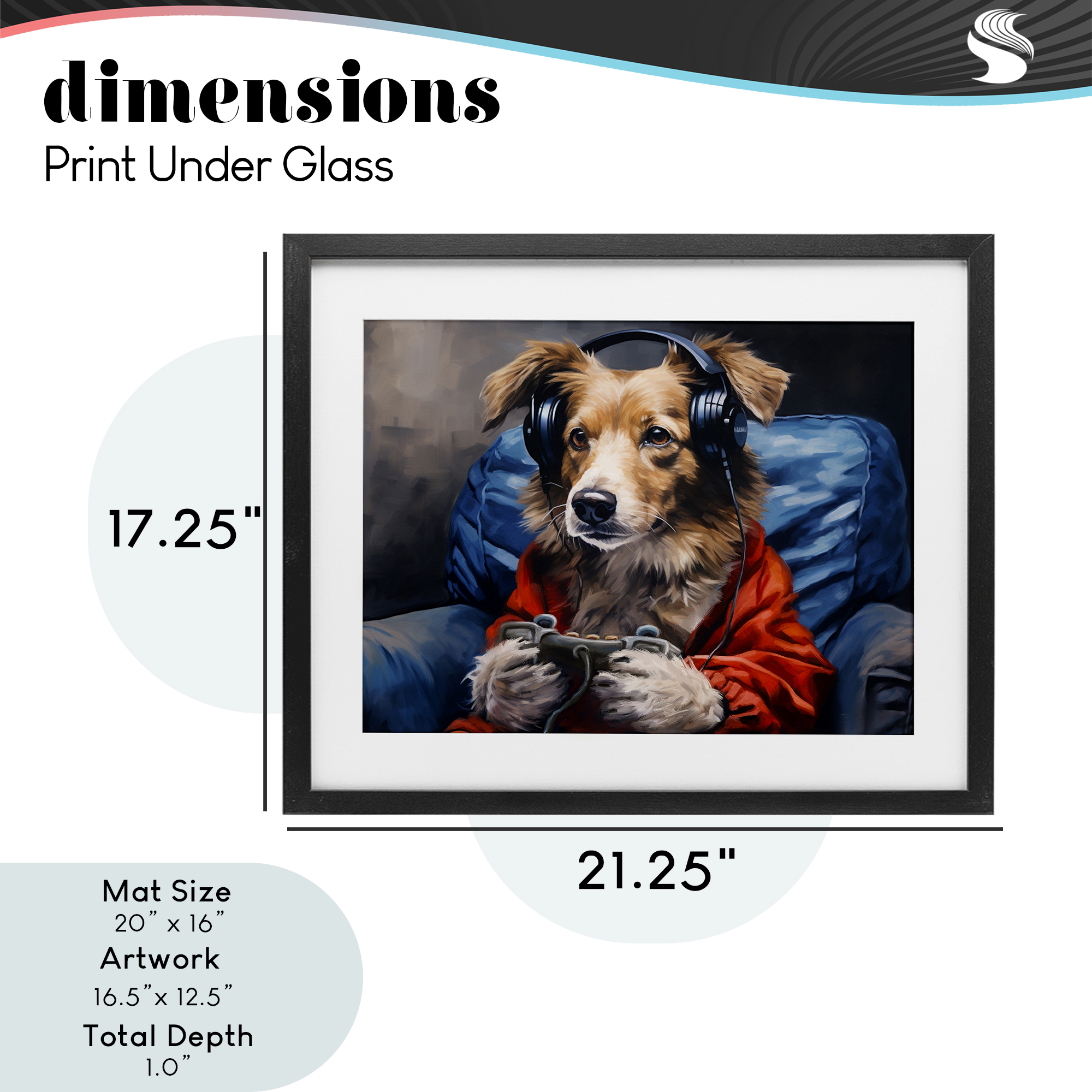 Game Master Dog Black Framed Print Under Glass, design by Shawna Stewart