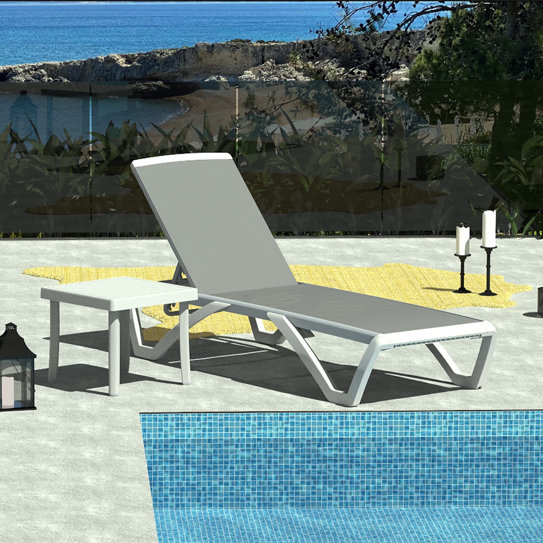 Domi Patio Chaise Lounge, Outdoor Aluminum, Polypropylene, Adjustable Backrest, Beach Patio Chair - image 3 of 7