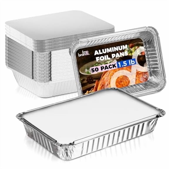 Fit Meal Prep 8.75"x6.25" Aluminum Foil Pans with Lids, Disposable Catering Pan,50 Count To Go Meal Prep Containers