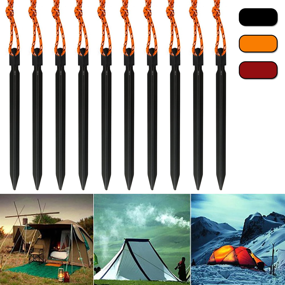New 10pcs Tent Ground Pegs Heavy Duty Durable Steel Metal Hooks Stakes Camping 