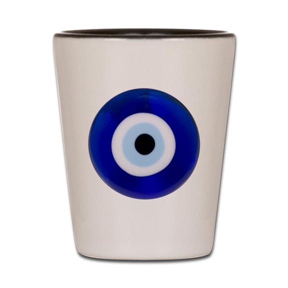 CafePress - Nazar Amulet Evil Eye Protection - White/Black Shot Glass, Unique and Funny Shot Glass