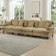 thumbnail image 4 of Newest Elegant Large 4 Seater Sofa Couch,Flared Arms,Removable Ruffles Pleats Skirts,Spindle Legs, Comfy Chenille Four-Seat Sofa for Living Room, Light Coffee, 4 of 20