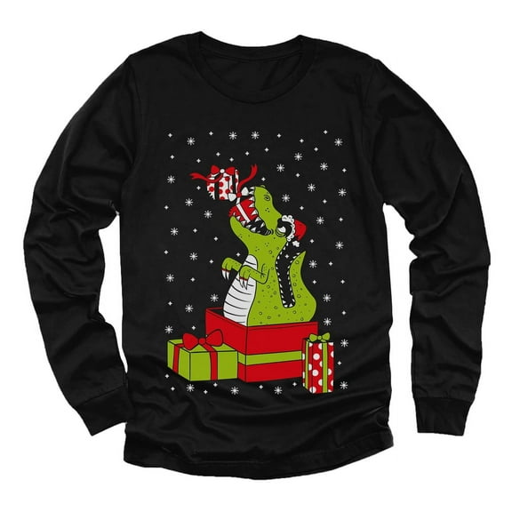 Tstars Boys Unisex Ugly Christmas T-Rex Christmas Toddler Size Long Sleeve T Shirt