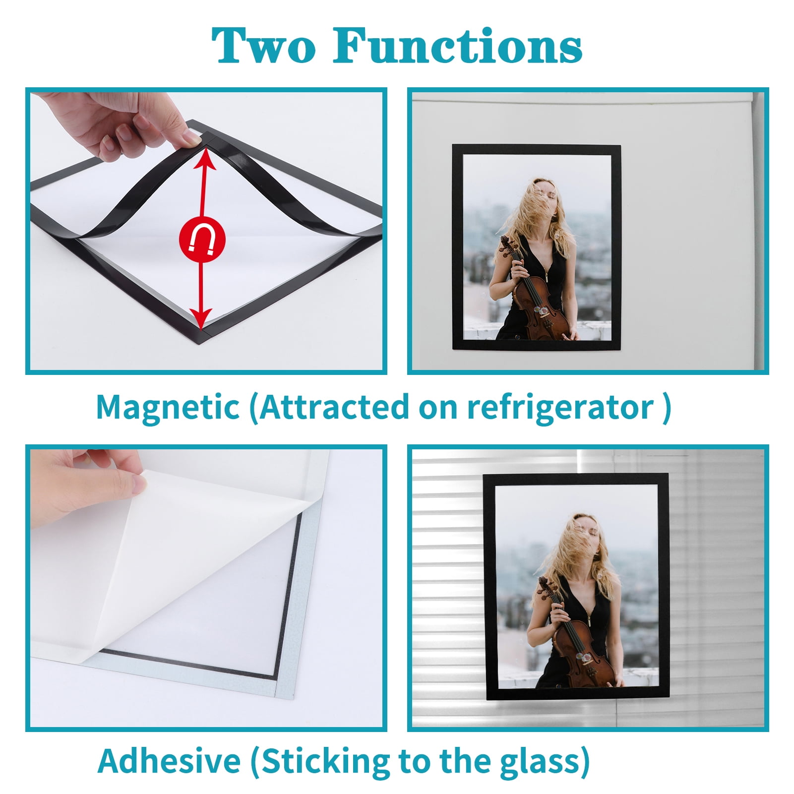 8x10 Magnetic Picture Frames Set of 30 with Self-Adhesive Backing for Refrigerator, Black