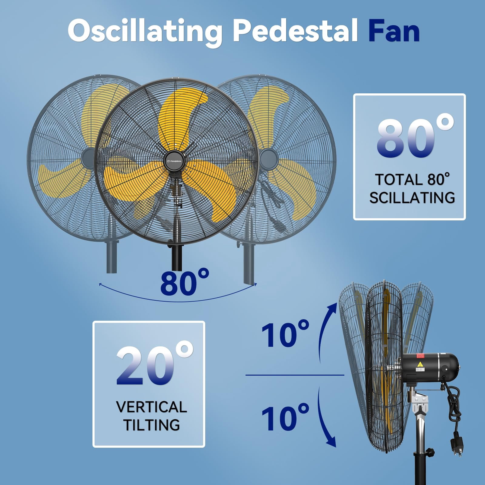 30" Heavy Duty Industrial Floor Fan with Wheels, 3-Speed 9500 CFM High Velocity Standing Fan for Commercial and Garage - Aluminum Blades