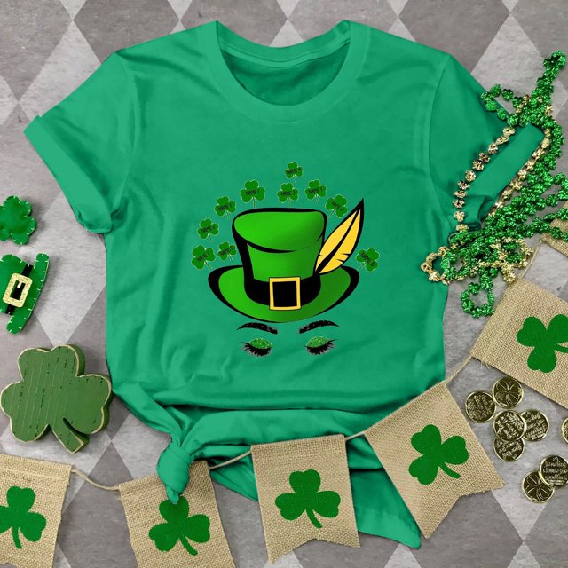 Pntutb T-Shirt à Manches Courtes Plus Size pour Femme Saint Patrick'S Day avec Col Rond et Manches Courtes