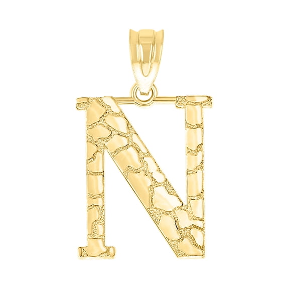 10k Yellow Gold Unisex Nugget Letter Name Personalized Monogram Initial N Charm Pendant Necklace 20x11.80mm Wide Pendant
