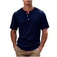 thumbnail image 3 of ZRGHAOYLQ Men's Solid Color Waffle Knit Henley Shirts Button Up Short Sleeve Shirt Loose Fit Casual Crewneck Tops for Men, 3 of 6