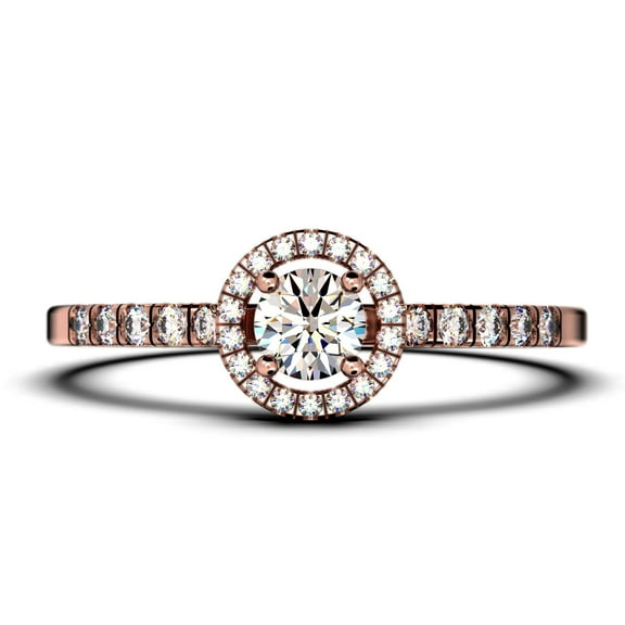 Dazzling Minimalist 1.00 Catar Round Cut Diamond Moissanite Engagement Ring, Wedding Ring in 925 Sterling Silver With 18k Rose Gold Plating Gift For Her, Silver, Halo Bridal Ring