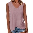 thumbnail image 2 of Endives Women's Tanks Camisole Top Summer Casual Hollow Out Solid Color Scallop Edge V Neck Tank Top Pink, 2 of 4
