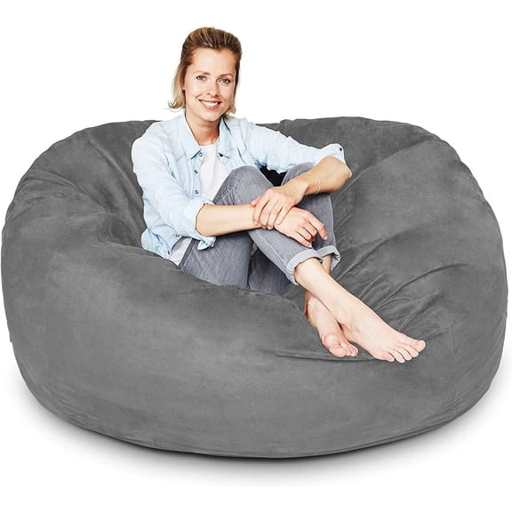 Lumaland Luxury Microsuede Outer Cover for Bean Bags Machine Washable 5-Foot Bean Bag Cover with Inlay in Dark Grey Cover and Inlay ONLY