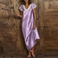 thumbnail image 2 of CAIXIA Womens Robes Lightweight Plus Size Elegant Women's Satin Sleepwear Long Loose Fit Nightgown V-Neck Short Sleeve Lace Trim Home Dress, 2 of 6