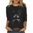 thumbnail image 1 of Blusa de cuello redondo de manga larga con estampado de gato sólido suelto clásico para mujer Pompotops gfhjh16511, 1 of 8