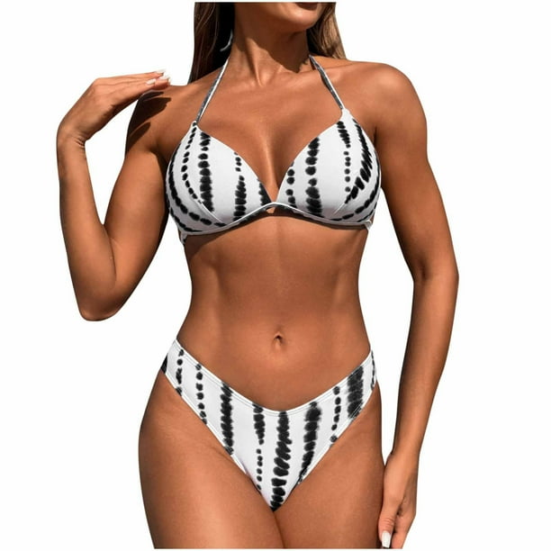 Trajes de Baño de Bikini de Mujer Impresión Sexy de Moda Dividido Conjunto con Troncos, Nylon de Corte Alto para la Piscina de la Playa Y las Vacaciones