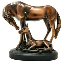 Farm Country Horse Family Mare and Foal Bronze Electroplated Resin Figurine