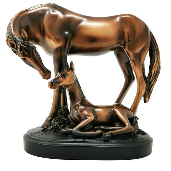 Farm Country Horse Family Mare and Foal Bronze Electroplated Resin Figurine