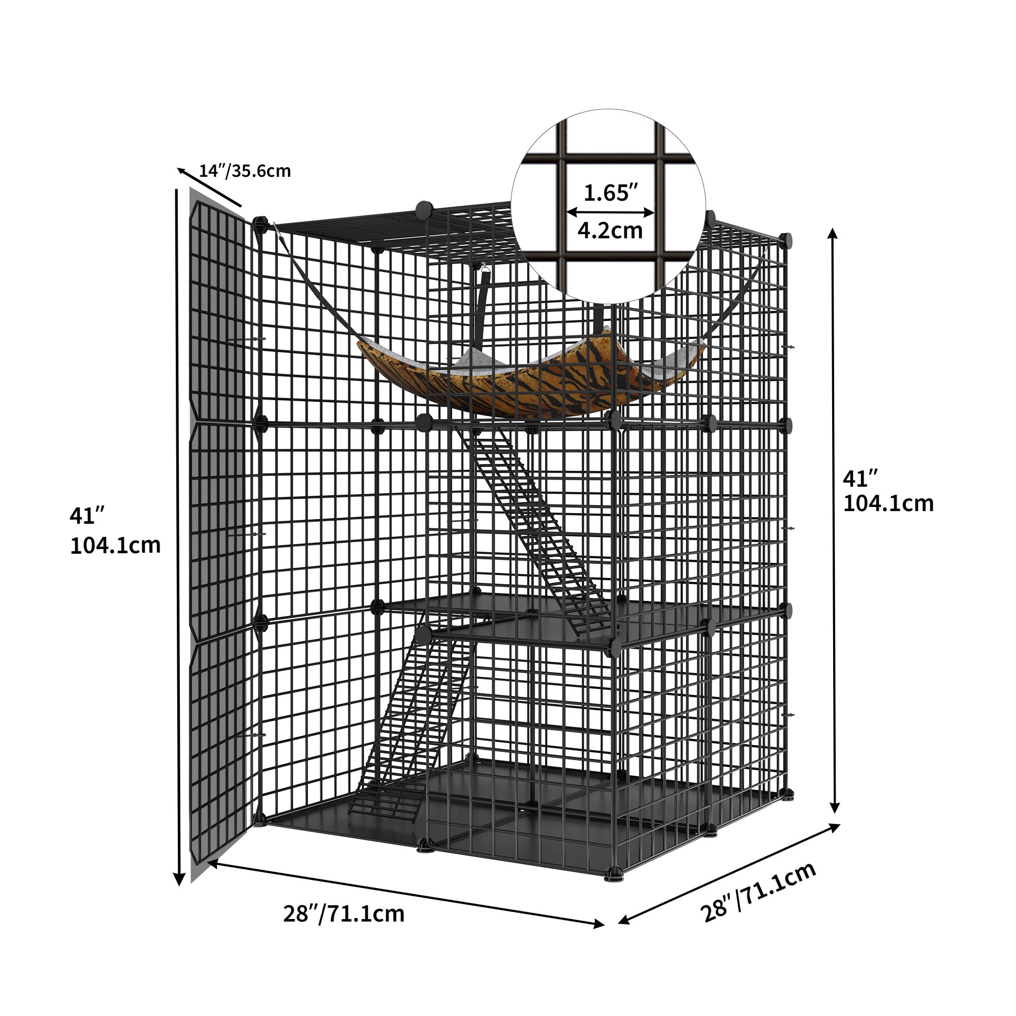 Uforic Indoor Cat Cage 3 Tiers - DIY Cat Enclosures Metal Playpen with Extra Large Hammock, and Sturdy Design(28"L x 28"W x 41"H)