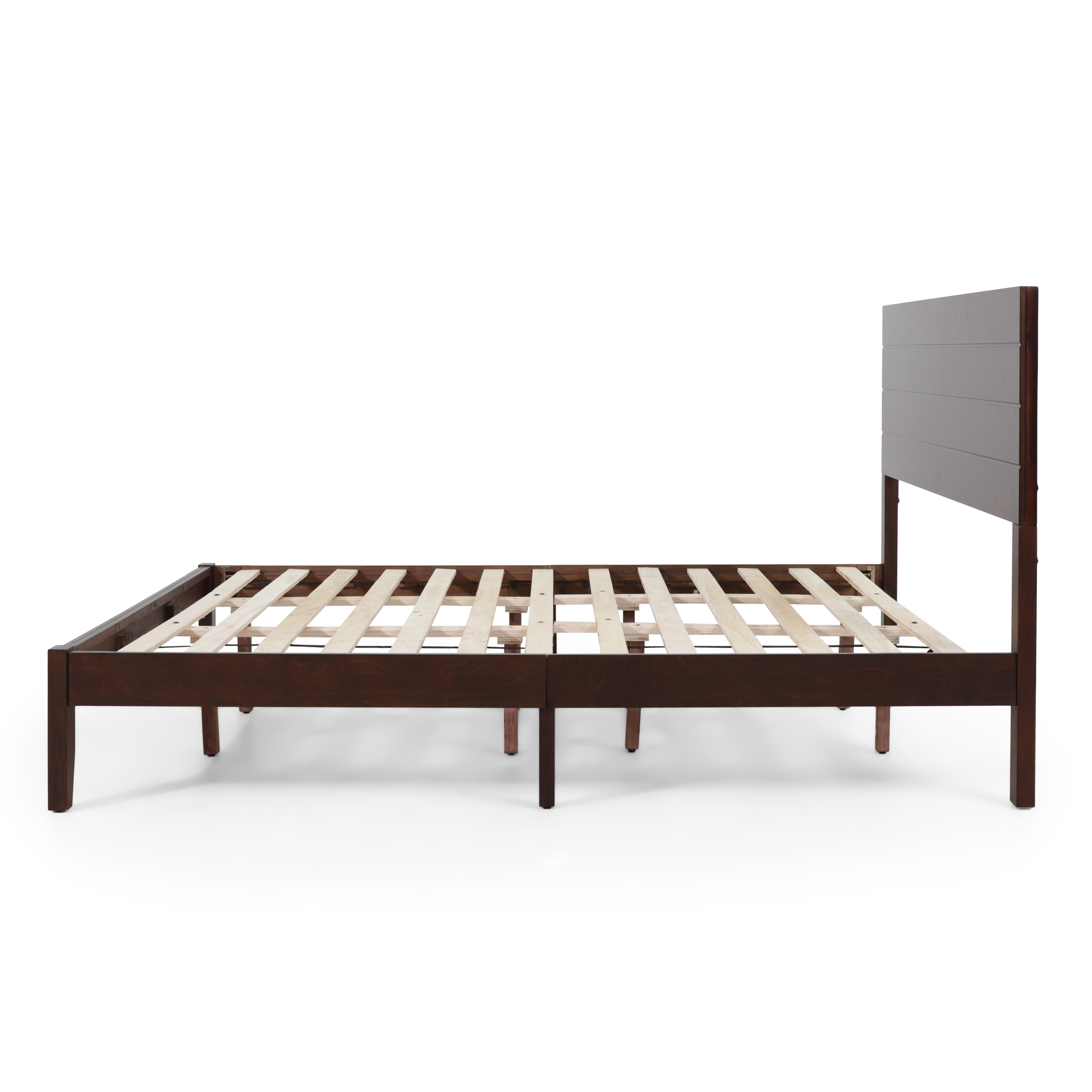 Noble House Tony Queen Size Bed with Headboard, Natural and Dark Brown Finish