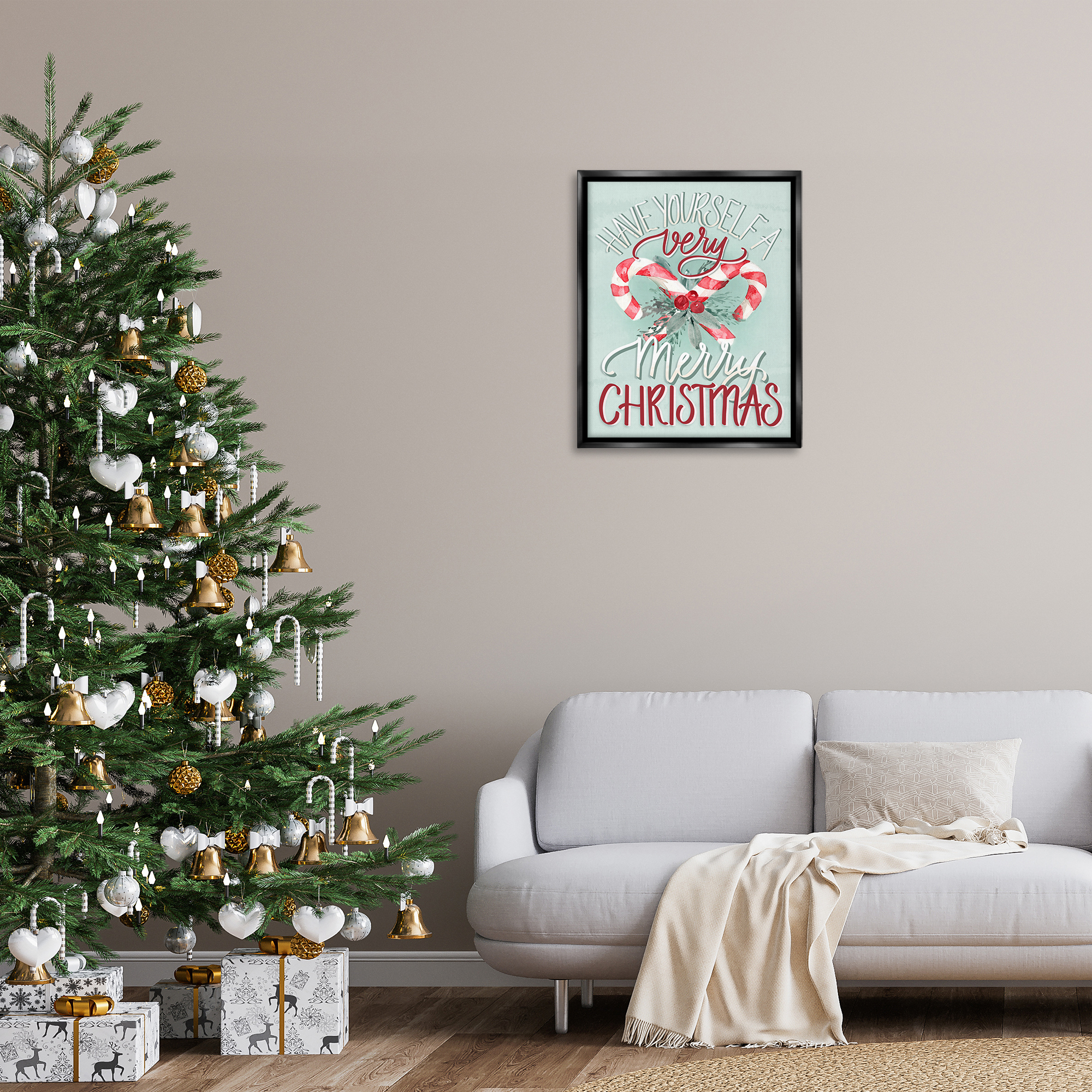 Stupell Industries Very Merry Christmas Holiday Painting Black Floater Framed Canvas Art Prints Wall Art, 25 x 31