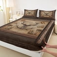 thumbnail image 3 of Homewish Tribal Western Deer Twin Sheet Sets, Rustic Farmhouse Twin Fitted Sheet, Brown Lodge Cabin Flat Sheet, Breathable Home Decor, 3-Piece, 3 of 7