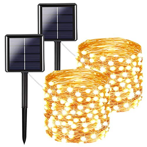 IDEAALS Solar String Lights Outdoor 2 Packs, 240LED Oversize Super Bright Solar Garden Lights Waterproof, 8 Modes Solar Fairy Lights Outdoor for Garden, Room Decor (Warm White)