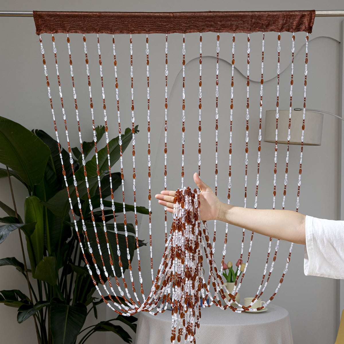 Firefly Hope 2pcs 39×78.7 Inch Clear Acrylic Beaded String Curtain, Tassel Accented Doorway Room Divider & Decor for Window, Living Room & Wedding, Coffee