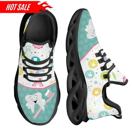 

New Trend Women Flats Cartoon Dentist Tooth Pattern Casual Shoes Breathable Mesh Female Sneakers Zapatos Mujer 2024