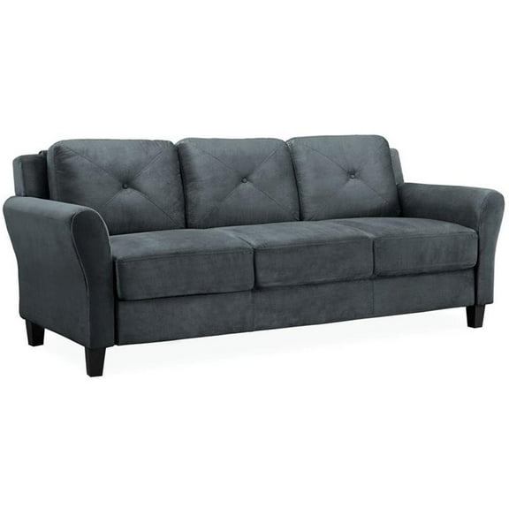 Hawthorne Collections Rolled Arm Contemporary Microfiber/Wood Sofa in Dark Gray