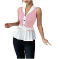 thumbnail image 2 of Njagoc3 Womens Summer Color - Block Peplum Sleeveless Top, V - Neck, Slim Fit, Soft Fabric, Casual Daily & Office, Chic Tank Blouse, 2 of 6