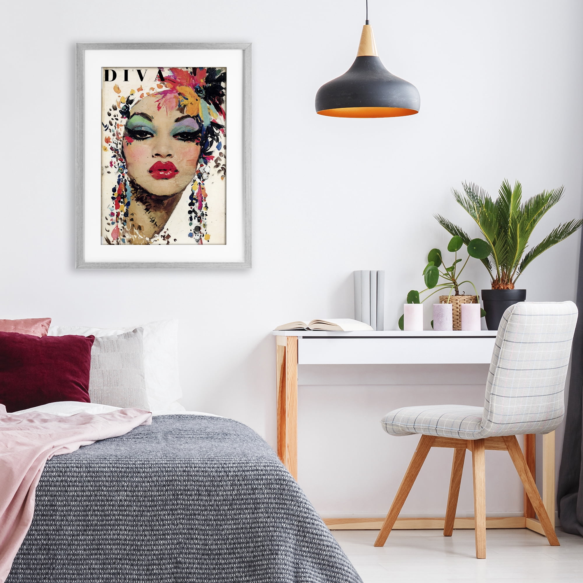 Stupell Industries Diva Fashion Portrait Gray Framed Print Under Glass, design by Annabelle Hall