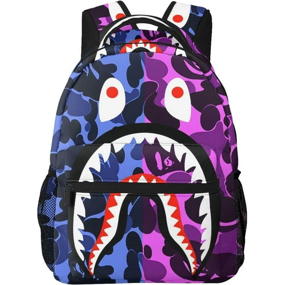 Shark Teeth Shark Teeth Blue Pink Camo Backpacks Travel Laptop Daypack School Bags for Teens Men Women