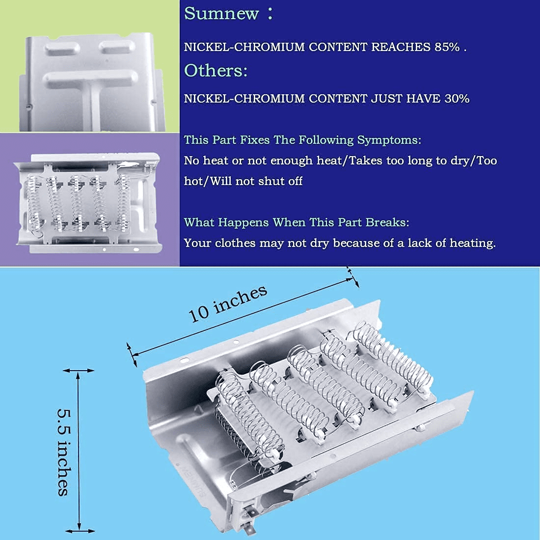279838 & 3977767 & 3392519 Dryer Heating Element Kit Thermostat Thermal Fuse for Whirlpool Kenmore Dryer