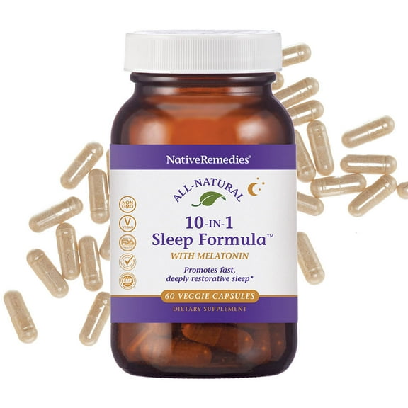 Native Remedies 10-in-1 Natural Sleep Aid for Adults & Kids 4  – Herbal Sleep Supplement with Melatonin 5mg, Magnesium, Valerian Root, Chamomile & L-Tryptophan – Non-Habit Forming, Vegan, 60 Capsules