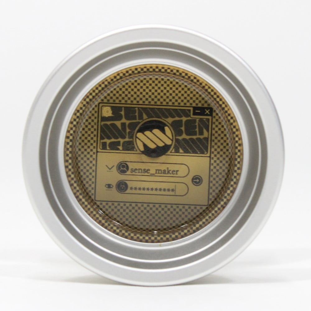 SENSE YOYO Login Yo-Yo - Aluminum YoYo with PC Caps (Matte Silver w/Yellow Polished Decorative Rim + Yellow Cap)
