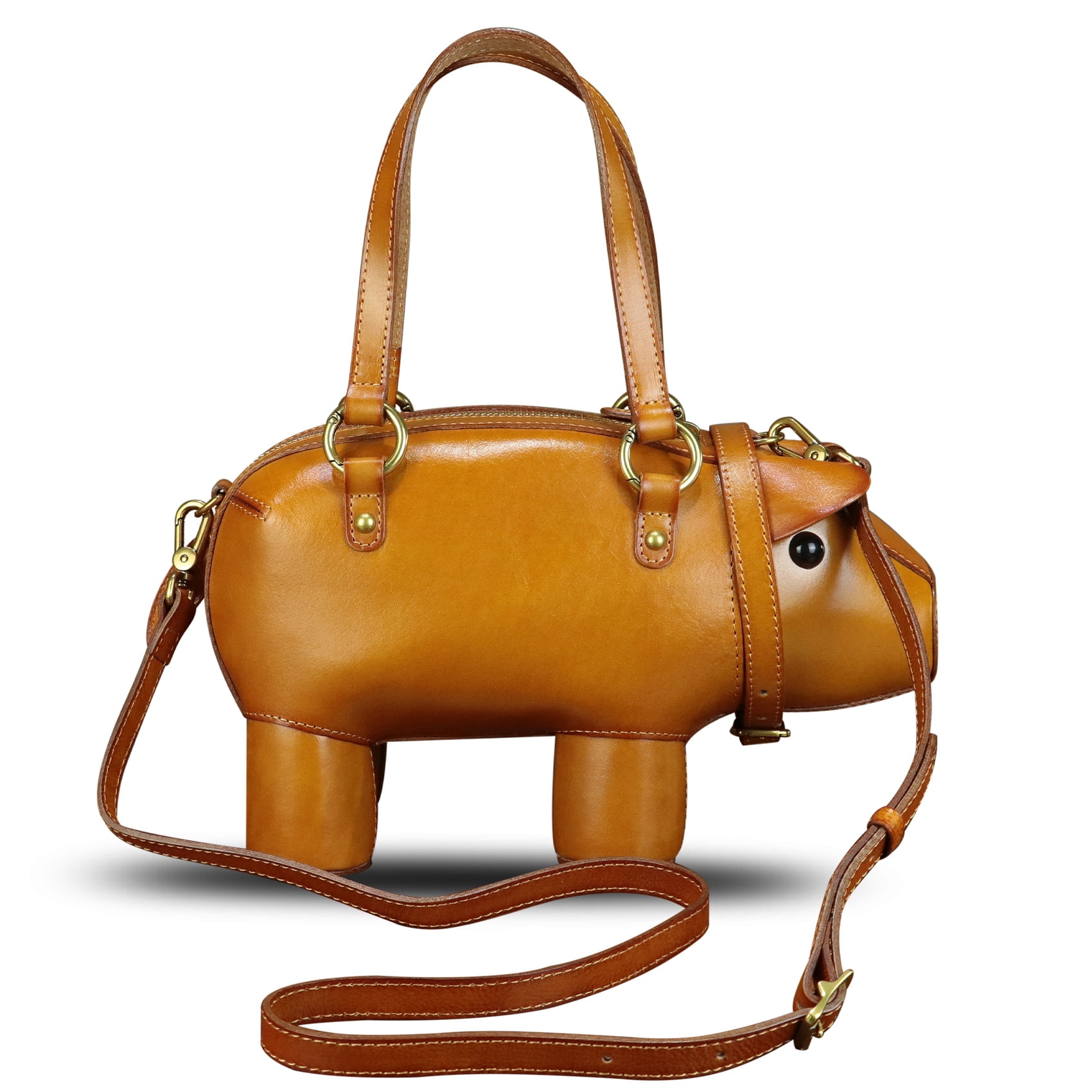 Genuine Leather Purse and Handbag for Women Pig Shape Crossbody Shoulder Bag