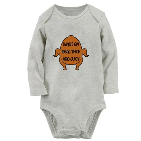 

I Want EM Real Thick And Juicy Funny Rompers Newborn Baby Unisex Bodysuits Infant Jumpsuits Toddler 0-12 Months Kids Long Sleeves Oufits (Gray 0-6 Months)