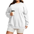 thumbnail image 3 of Women's Plus Size Crewneck Sweatshirt Oversized Long Sleeve Pullover with Chest Pocket Casual Fleece Top for Fall Winter Daily Wear, 3 of 9