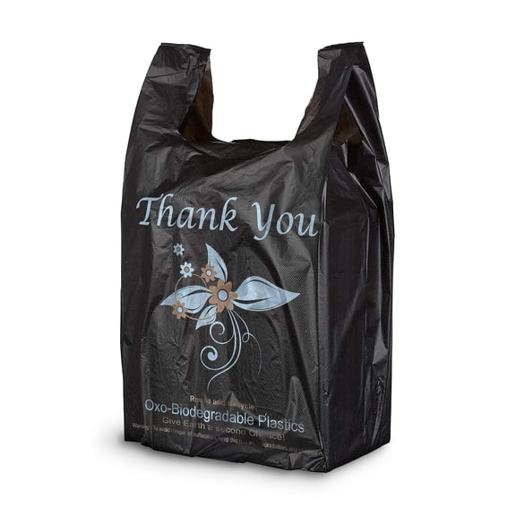 APQ Supply Durable Thank You Plastic Bags, 18 x 8 x 32 in, 18 Micron, Black, Pack of 400