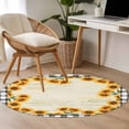 thumbnail image 5 of Round Area Rug 4ft,Garden Sunflower Buffalo Check Washable Carpet Non-Slip Runner Accent Rugs Indoor Floor Mat for Bedroom Living Room Decor,Farm Floral Letter Texture, 5 of 9
