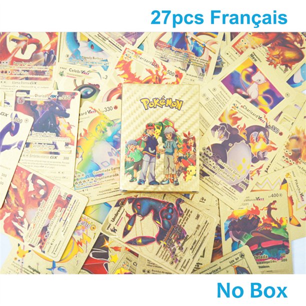 Tarjetas de Pokémon de Metal dorado y negro Vmax GX, caja de tarjetas Mewtwo Charizard Pikachu, colección rara, tarjeta de entrenamiento de batalla, juguetes para niños, regalo