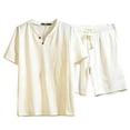 thumbnail image 5 of Zenithor Men's 2 Piece Cotton Linen Sets Summer Short Sleeve Button Placket Shirt and Shorts Casual Outfits for Beach Vacation XS-3XL, 5 of 6