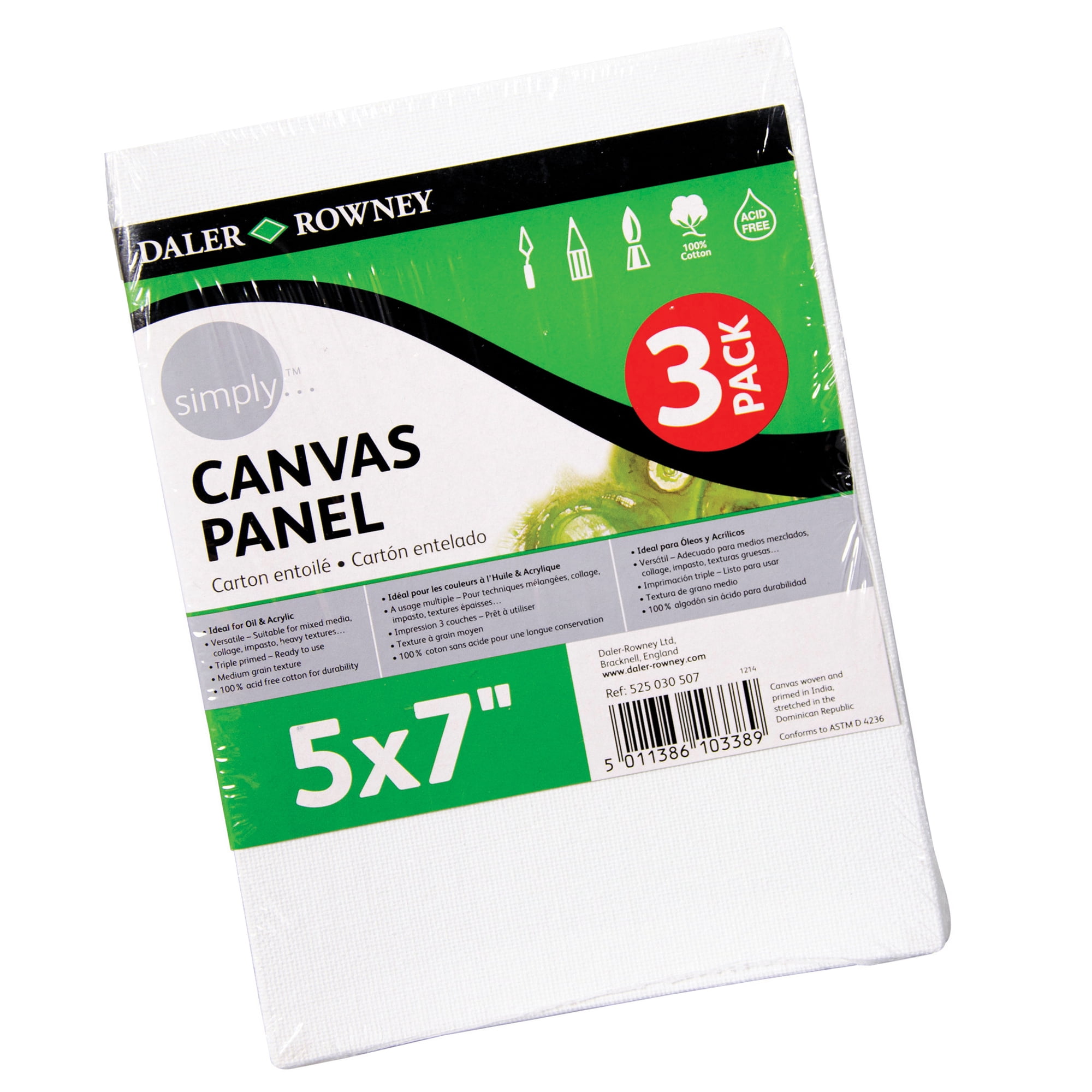 Daler-Rowney Simply White Canvas Panels Set, 5" x 7", 3 Per Pack, 6 Packs